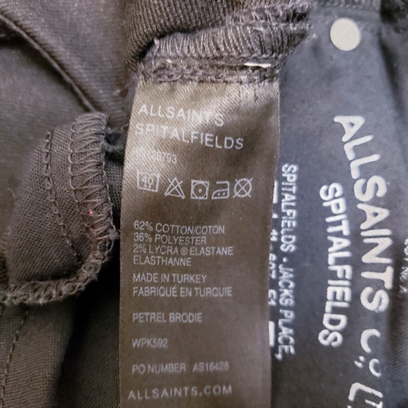 ALL SAINTS Spitalfields Petrel Brodie Faux Leather Wax Coated Black Jeans - Picture 9 of 9